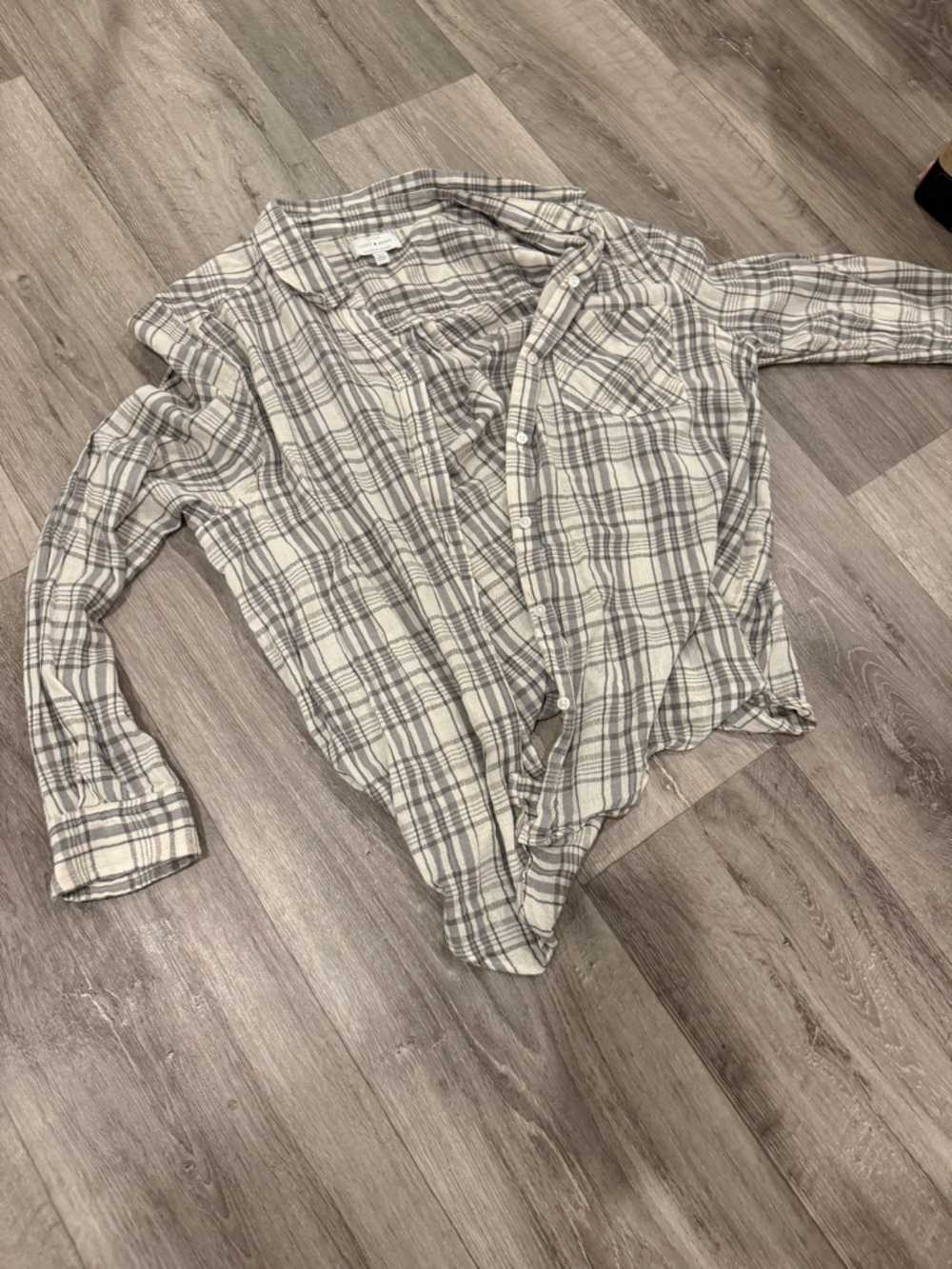 Lucky Brand Gray and Off-White Plaid Shirt